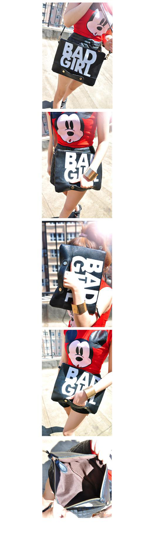 กระเป๋าแฟชั่น BAD GIRL สีดำ หนัง PU ใส่ IPAD ได้ มีสายสะพาย ((โปรโมชั่นส่งฟรี))