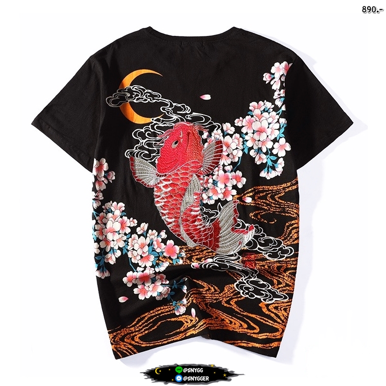เสื้อยืด ปักลายปลาคราฟ ★★ สีดำ