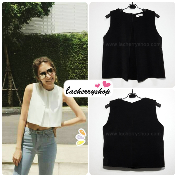 เสื้อแฟชั่นผ้าฮานาโกะ เสื้อทำงาน สีดำ แขนกุด จับจีบที่อกเก๋ๆ สินค้าคุณภาพ ราคาไม่แพง