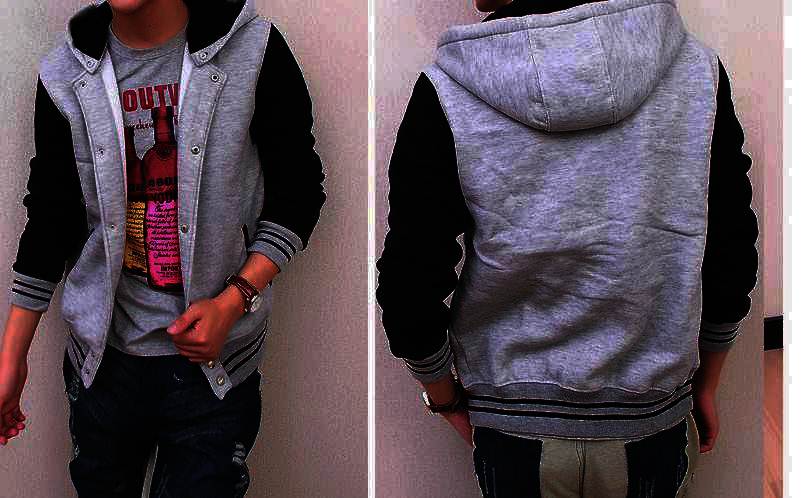 ถอดฮู้ดได้+เสื้อแจ็คเก็ต เสื้อคลุมเบสบอล hood เรียบ สีดำแขนเทา เทาแขนดำ No.37 39