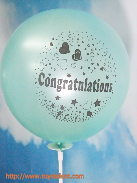 ลูกโป่งกลมพิมพ์ลาย Congratulations ไซส์ 12 นิ้ว แพ็คละ 10 ใบ สีเขียวอ่อน (Round Balloons 12" - Printing Congratulations latex balloons Pearl Light Green color)