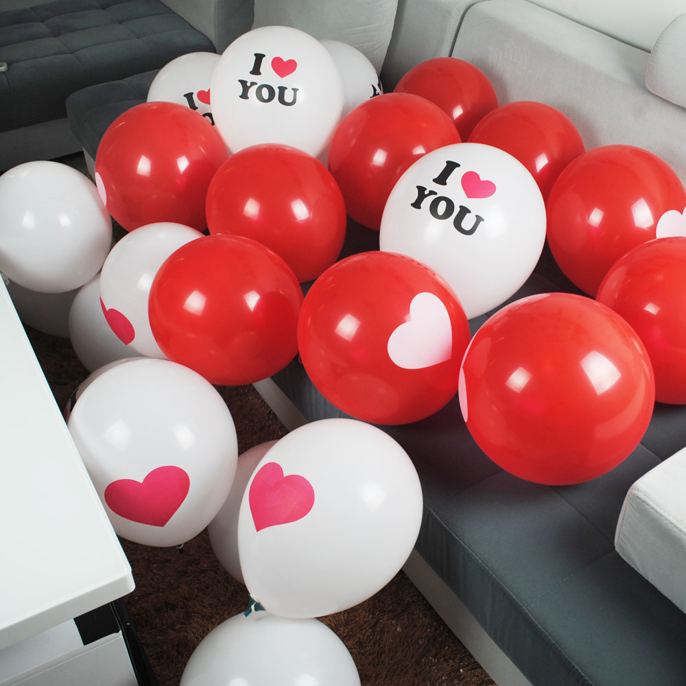 ลูกโป่งกลมนำเข้า พิมพ์ลาย I Love You สีขาว ไซส์ 12 นิ้ว แพ็คละ 10 ใบ ( I Love You Printing Balloon - White Color )