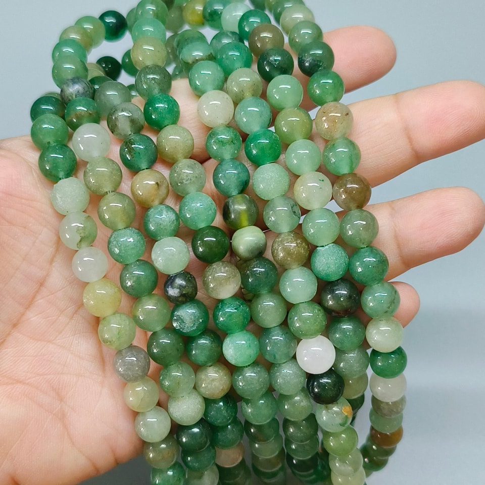 หินกรีนอเวนเจอรีน (Aventurine) เสี่ยงดวง โชคลาภ โอกาส 8 มิล (50เม็ด/เส้น) 200฿