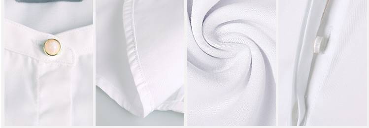 เล็กใหญ่พิเศษ!!เสื้อเชิ้ตแขนสั้นผู้หญิง คอจีน เข้ารูป แต่งกระดุมคอ size No.32-46 สีขาว ฟ้า เทา