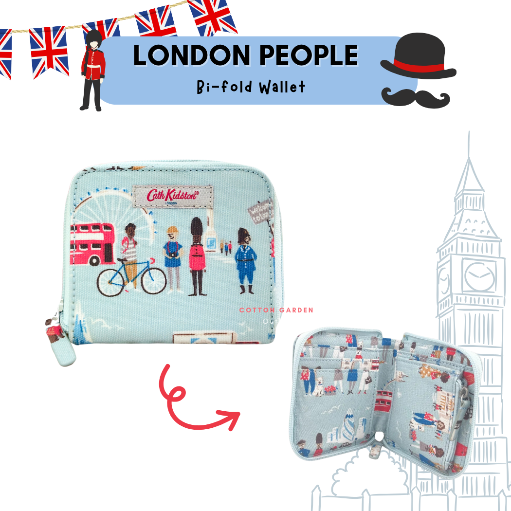ของแท้ กระเป๋าเงินผ้าเคลือบกันน้ำ ลาย London People ขนาดกระทัดรัด