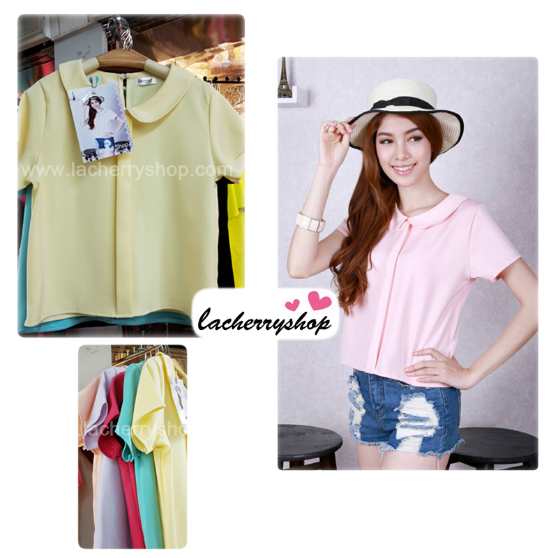 เสื้อแฟชั่น เสื้อทำงาน ผ้าฮานาโกะ สีเหลือง คอปกน่ารักๆ สินค้าคุณภาพ ราคาไม่แพง