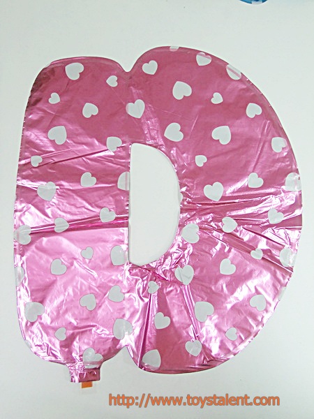 ลูกโป่งฟอยล์รูปตัวอักษร D สีชมพูพิมพ์ลายหัวใจ ไซส์เล็ก 14 นิ้ว - D Letter Shape Foil Balloon Size 14" Pink color printing Heart
