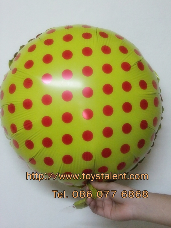 ลูกโป่งฟลอย์ทรงกลม Polk Dot จุดเล็กสีเหลืองจุดแดง ไซส์ 18 นิ้ว - Round Shape Balloon Small Polka Dot Yellow 18" / Item No. TL-G034