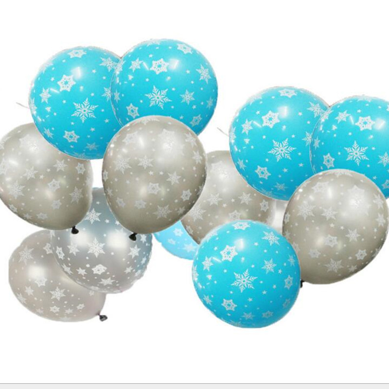 ลูกโป่งกลมพิมพ์ลายหิมะ Snow Flake สีฟ้าและสีเงิน แพ็คละ 10 ใบ(Round Balloons 12"- Printing Snow Flake Blue and Silver color)