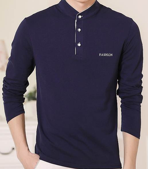 เสื้อยืดแขนยาวคอจีน สาบสีตัด สีขาว เทา น้ำเงิน ดำ No.35 37 39 41