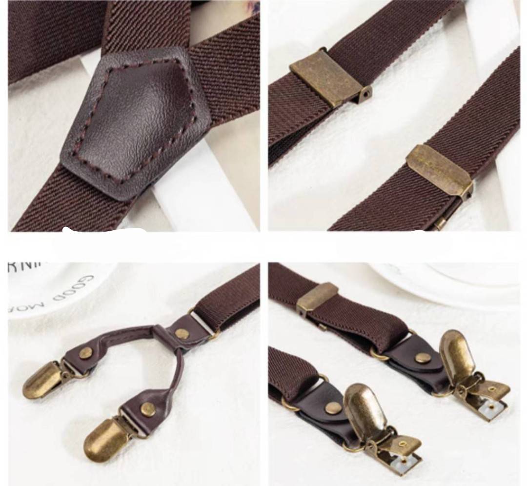 สายรัดกางเกงเอี๊ยมยืด หนังพียู วินเทจ คลิบแน่นหัวทองเหลือง กว้าง 2cm แบบ Y คลิบคู่ ยืดหยุ่น สีดำ สีน้ำตาล