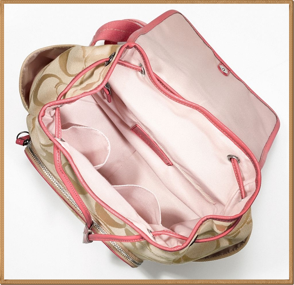 Coach Signature Stripe Backpack 21928 - Khaki / Coral