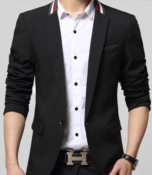 สูทผู้ชาย เสื้อสูทแฟชั่นชาย ตัวเล็ก ทรงสลิมฟิต แต่คอเทปสี Size No.33 35 ดำ