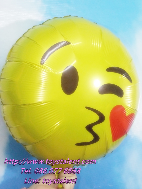 ลูกโป่งฟลอย์กลมสีเหลือง พิมพ์ลายหน้ายิ้ม (จุ๊บ) TL-A141 ไซส์ 18 นิ้ว/Item No.TL-A141