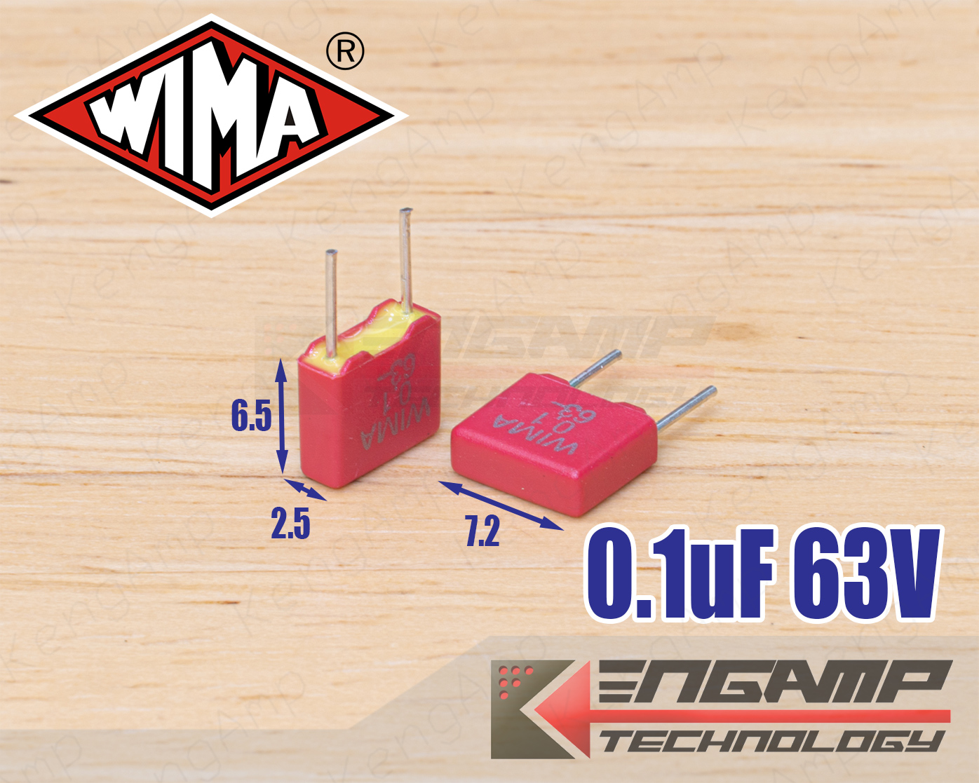 (10ตัว)[F-CAP] 0.1uF/63V WIMA MKS2 5% 2.5x7.2 H6.5mm P=5mm