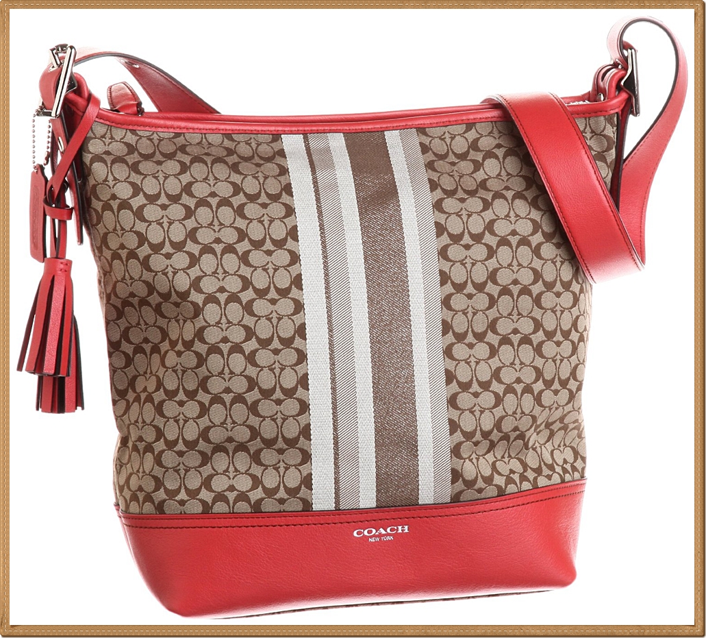 Coach Legacy Signature Stripe Duffle 19918 - Khaki / Carnelian