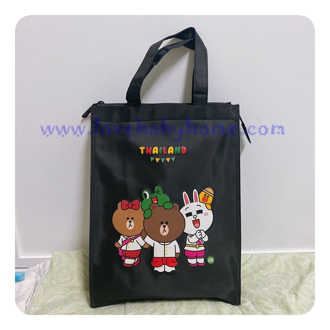 กระเป๋าสีดำ หมีโคนี่ กระเป๋าผ้ามัน กระเป๋าใส่หนังสือ สินค้าเป็นของแถม ของพรีเมี่ยม