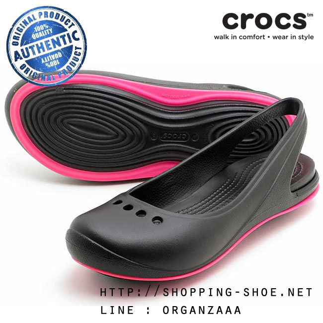 Crocs Skylar Flat - Black / Neon Pink ของแท้ Outlet ไทยและอเมริกา