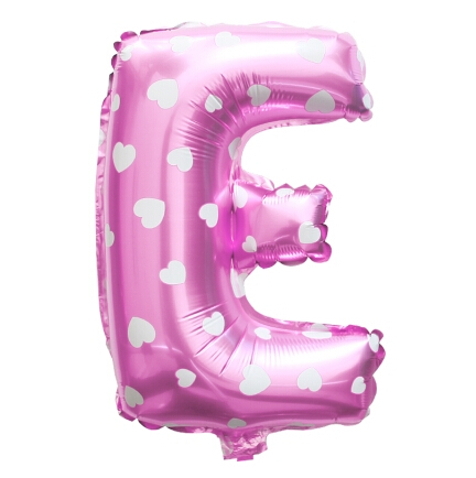 ลูกโป่งฟอยล์รูปตัวอักษร E สีชมพูพิมพ์ลายหัวใจ ไซส์เล็ก 14 นิ้ว - E Letter Shape Foil Balloon Size 14" Pink color printing Heart