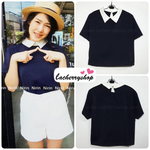 เสื้อแฟชั่น เสื้อทำงาน ผ้าฮานาโกะ สีกรมท่า คอปกเก๋ๆ แบบยอดนิยม สินค้าคุณภาพ ราคาไม่แพง