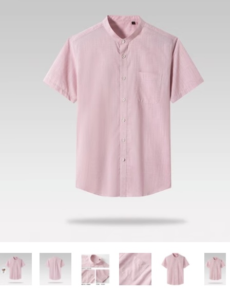 เสื้อเชิ้ตแขนสั้น คอจีน ผ้าลินินแท้ สีล้วน ฟ้าอ่อน น้ำตาล ขาว ครีม เขียว ชมพู No.36 38 39 40 41 42