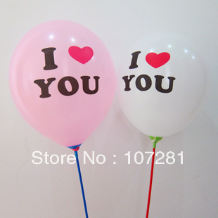 ลูกโป่งกลมนำเข้า พิมพ์ลาย I Love You สีชมพู ไซส์ 12 นิ้ว แพ็คละ 10 ใบ ( I Love You Printing Balloon - Pink Color )