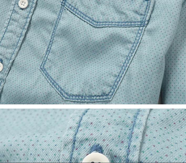 เสื้อเชิ้ตแขนยาว แฟชั่นยีนส์ แต่งกระเป๋าเดี่ยว ปะแขน สไตล์เกาหลี No.36 42 ฟ้าจุด ฟ้าดาว