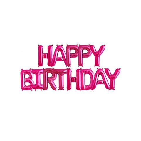 ลูกโป่งฟลอย์ข้อความ Happy Birthday สีชมพู ติดกำแพง / Item No.TL-H009