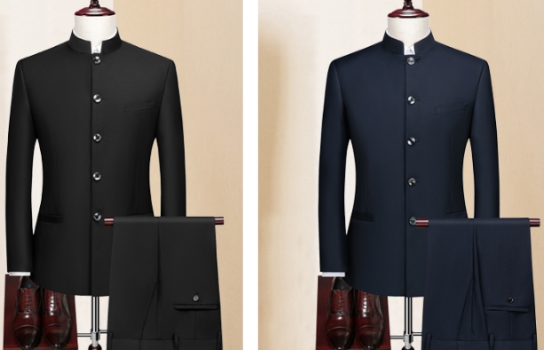 สีพิเศษ ชุดสูท คอจีนกระดุมดำ เสื้อ+กางเกง สลิม Size No.36 38 40 42 44 46 ดำ ม่วง แดง แดงไวน์ เขียว ฟ้า เทาอ่อน เทาเข้ม น้ำเงิน น้ำเงินกรม