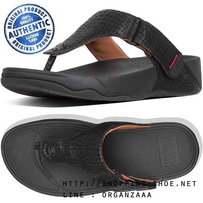 Fitflop Men's Trakk II Croc Emboss Leather Black ของแท้ นำเข้าจาก USA และ UK
