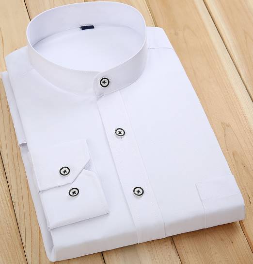 เสื้อเชิ้ตแขนยาว คอจีน ทรงปกติ ใหญ่พิเศษ size No.37 38 39 40 41 42 43 44 45 46 47 48 สีขาว ดำ