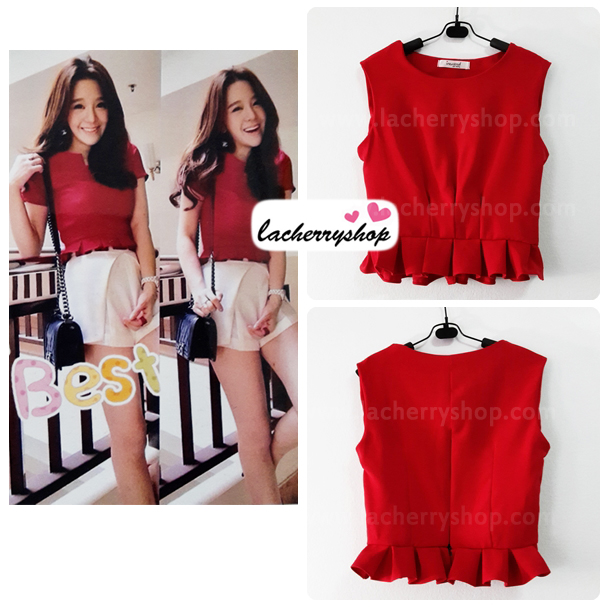 เสื้อแฟชั่น แขนกุด สีแดง ผ้าฮานาโกะ ทรงสวยเรียบหรู เนื้อผ้านิ่ม อยู่ทรง ไม่ยับง่าย ใส่สบาย สินค้าคุณภาพ ราคาไม่แพง