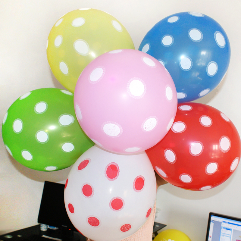 ลูกโป่งกลมนำเข้า พิมพ์ลายจุด คละสี ไซส์ 12 นิ้ว แพ็คละ 10 ใบ ( Polka Dot Printing Balloon - Mixed Color )