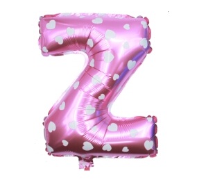 ลูกโป่งฟอยล์รูปตัวอักษร Z สีชมพูพิมพ์ลายหัวใจ ไซส์เล็ก 14 นิ้ว - Z Letter Shape Foil Balloon Size 14" Pink color printing Heart
