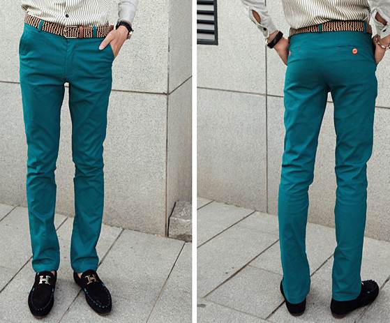 ซื้อคู่ลด100- กางเกงสแล็คแฟชั่น ทรงสลิมฟิต เดฟ เอวต่า No.27-35 เขียวอมฟ้า แดงอิฐ