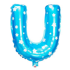 ลูกโป่งฟอยล์รูปตัวอักษร U สีฟ้าพิมพ์ลายดาว ไซส์เล็ก 14 นิ้ว - U Letter Shape Foil Balloon Size 14" Blue color printing Star