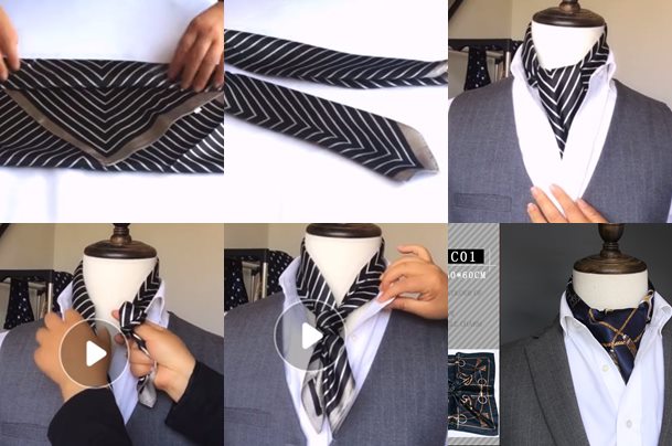 ผ้าผูกคอ ผ้าพันคอ ไทผูกคอ ผูกได้3สไตล์ เล่นลาย คละแบบ 60*60cm หลากสี