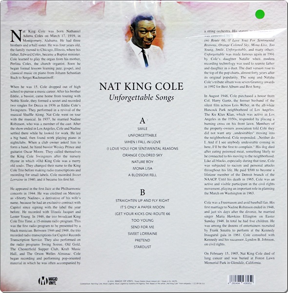 Nat King Cole - Unforgettable Songs 1Lp New