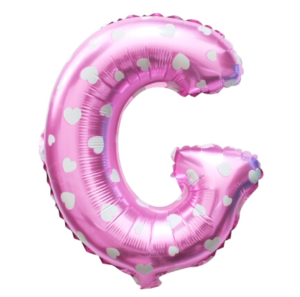 ลูกโป่งฟอยล์รูปตัวอักษร G สีชมพูพิมพ์ลายหัวใจ ไซส์เล็ก 14 นิ้ว - G Letter Shape Foil Balloon Size 14" Pink color printing Heart