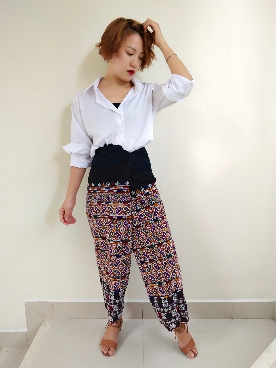 กางเกงปักมือ ปักเต็มละเอียด สีสันสวยงาม