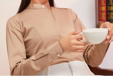 เล็กใหญ่พิเศษ!!เสื้อเชิ้ตแขนยาวผู้หญิง คอจีน เข้ารูป ซ่อนกระดุม สีพิเศษ size No.XS-4XL สีชมพู น้ำตาล เขียว