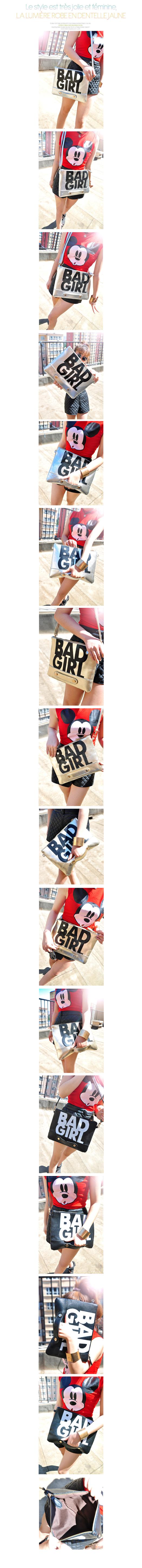 กระเป๋าแฟชั่น BAD GIRL สีทอง หนัง PU ใส่ IPAD ได้ มีสายสะพาย ((โปรโมชั่นส่งฟรี))