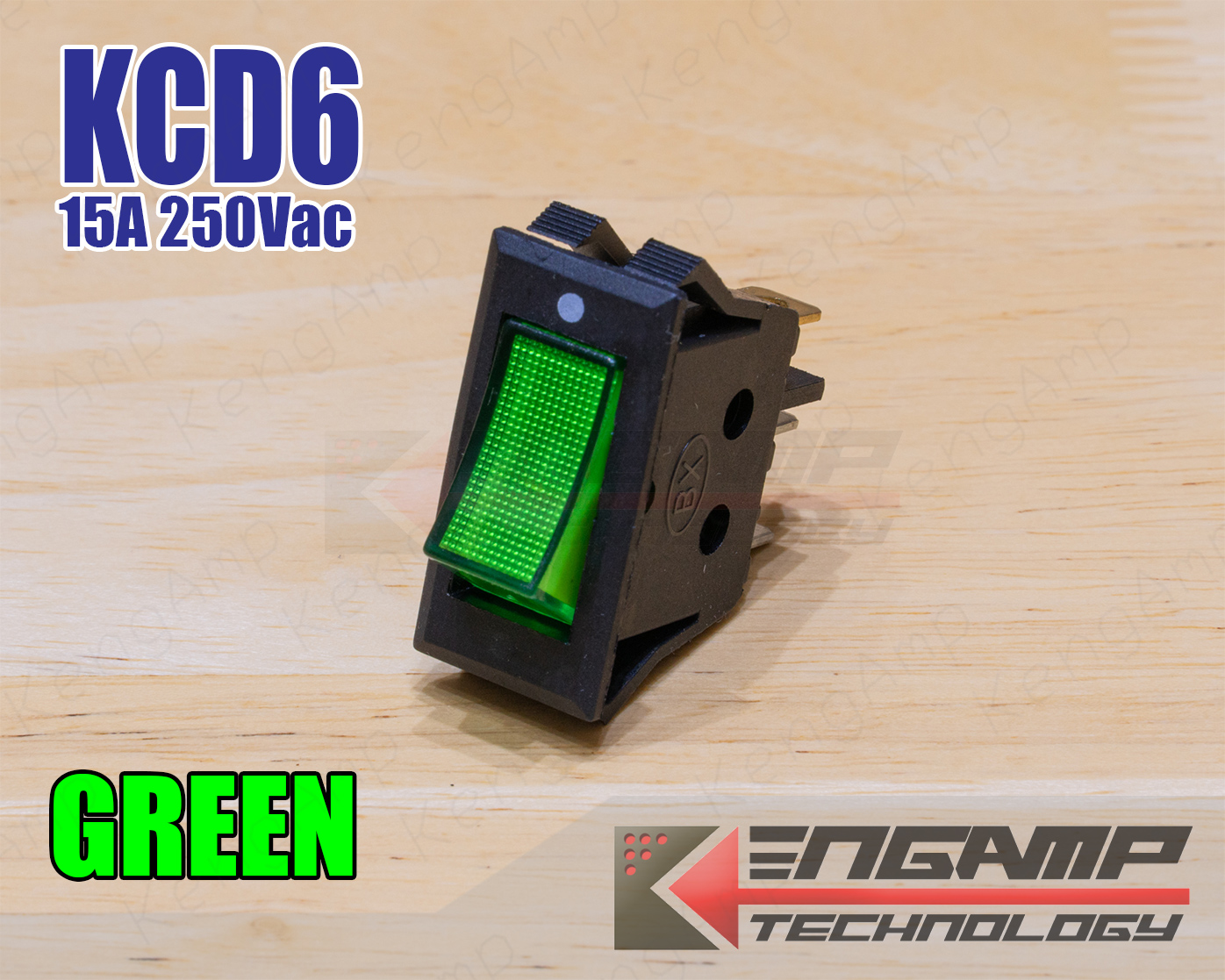 (1ตัว) [SW] สวิตซ์ กระดก KCD6 220V สีเขียว 15A/250Vac ขนาด 16x32mm