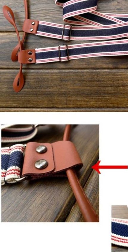 สายรัดกางเกงเอี๊ยม มาตรฐาน 6จุด หูคู่หนังแท้สีน้ำตาล กว้าง 3cm แบบ Y ขาวแดงน้ำเงิน น้ำตาลลาย