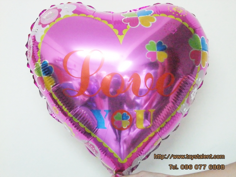 ลูกโป่งฟลอย์รูปหัวใจพิมพ์ลาย LOVE U สีชมพู ไซส์ 18 นิ้ว - Love Series Heart Shape Foil Balloon / Item No. TL-E030