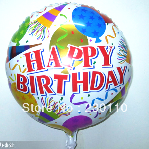 ลูกโป่งฟลอย์ Happy Birthday ทรงกลมพื้นขาว ลายปาร์ตี้ลูกโป่ง - Happy Birthday Round Balloon Celebrations / Item No. TL-D020