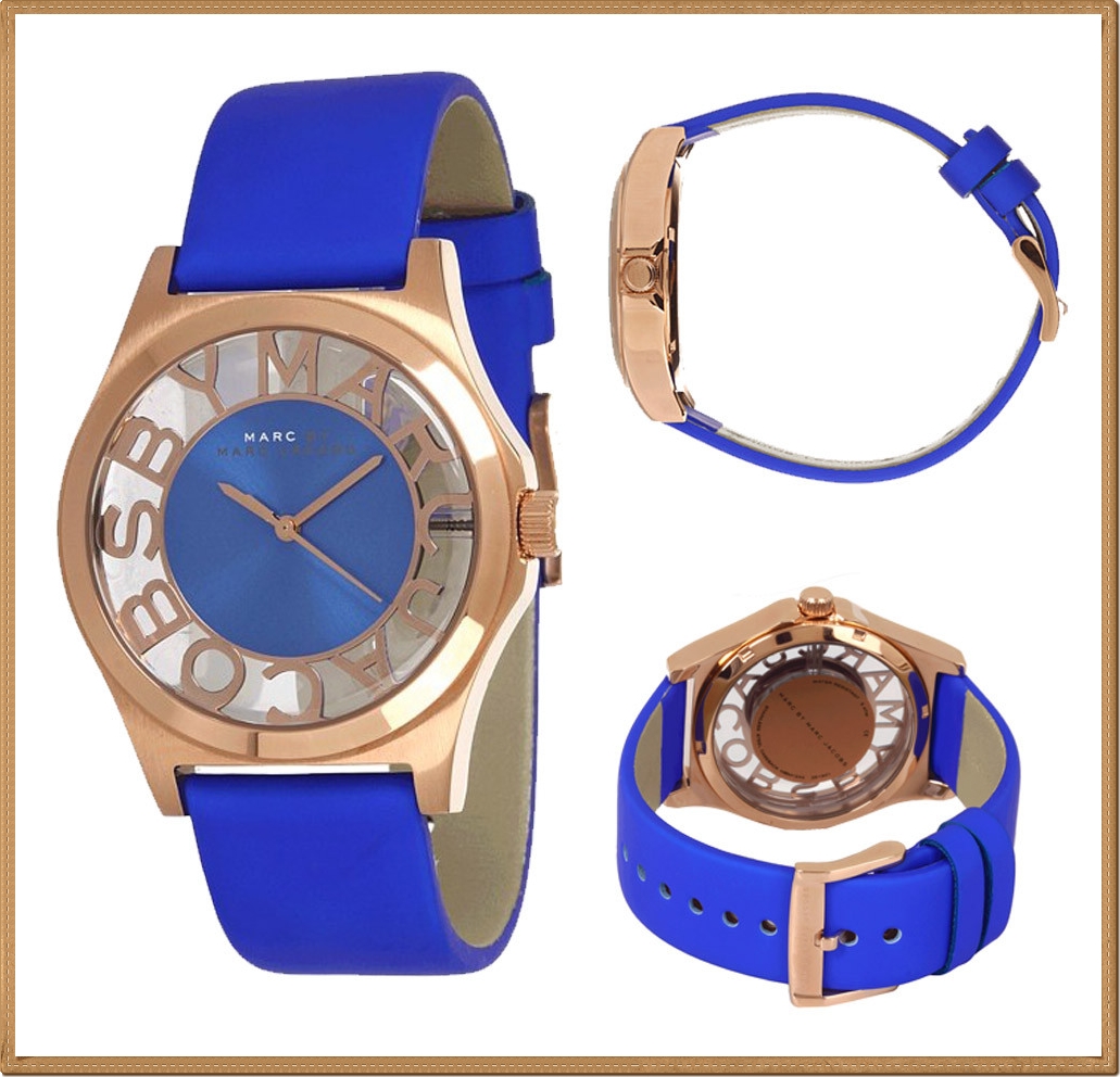 Marc Jacobs Henry Skeleton Blue Leather Ladies Watch
