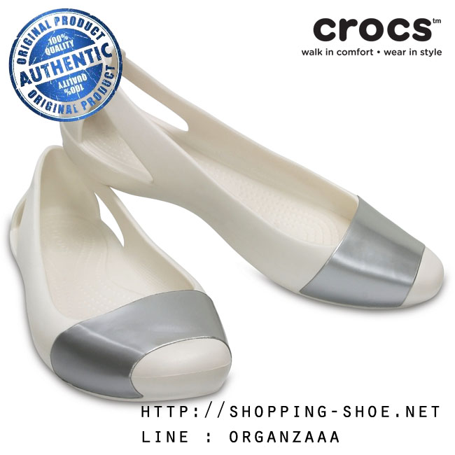 Crocs Sienna Shiny Flat - Oyster / Silver ของแท้ Outlet ไทยและอเมริกา