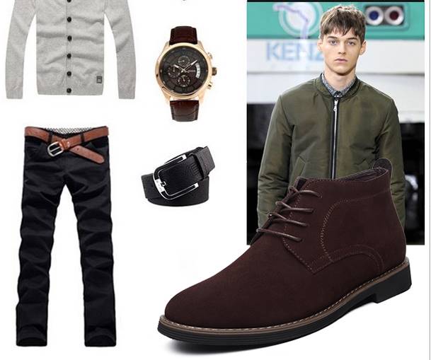 รองเท้าหนังกลับหุ้มข้อชาย ทรงอังกฤษ วินเทจ คลาสสิค สี ดำ No.39