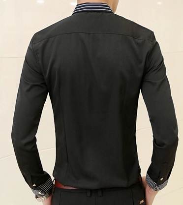 เสื้อเชิ้ตแขนยาว แฟชั่น แต่งสาบลายเฉียง No.38 สีดำ